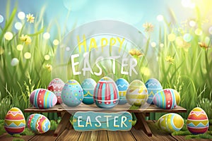 Happy easter problem solving Eggs Easter Bunny Basket Basket. White Hedgerow flower Bunny easter eggs global illumination