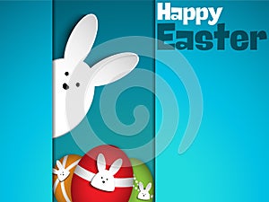 Happy Easter Rabbit Bunny on Blue Background