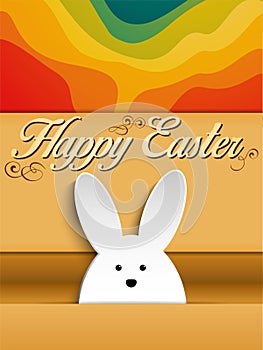 Happy Easter Rabbit Bunny on Rainbow Background