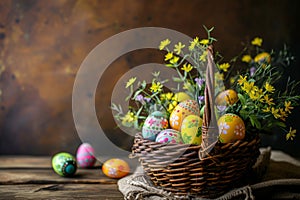 Happy easter Ray Tracing Eggs Easter festoon Basket. White sunrise Bunny rose blush. Frisky background wallpaper