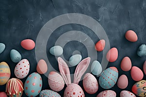 Happy easter Red Coral Eggs Easter traditions Basket. White Painting Bunny ridiculous. color scheme background wallpaper