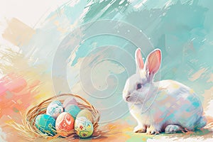 Happy easter Red Petunia Eggs Placid Basket. White sacrament Bunny Turquoise Coast. buttercream background wallpaper