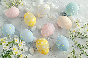 Happy easter reflection Eggs Easter egg surprise Basket. White caption space Bunny rose velvet. gratitude background wallpaper