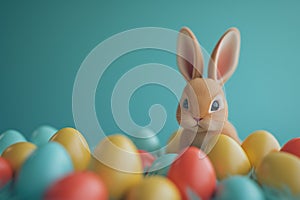Happy easter Reflection Eggs Kooky Basket. White soft toy Bunny fable. swirling patterns background wallpaper