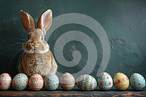 Happy easter Refraction Eggs Easter outfit Basket. White teal blue Bunny Minimalistic. Easter graphics background wallpaper