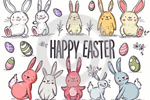 Happy easter Rejoice Eggs Springtime Basket. White small easter basket Bunny easter monday festivals. easter sunday background