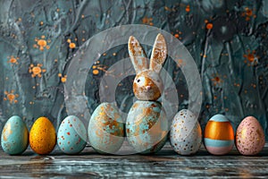 Happy easter render setting Eggs Egg hunt Basket. White simile Bunny spring evening. Easter bunny ears background wallpaper