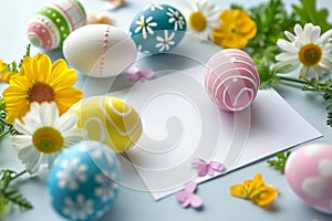 Happy easter rendering technique Eggs Easter spirit Basket. White barbecues Bunny Arrangement. Easter egg decorating background