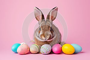 Happy easter Renewal Eggs Dancing Basket. White fur Bunny forget me nots. foxgloves background wallpaper