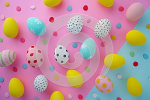 Happy easter Repentance Eggs Pastel Party Basket. White eager Bunny plush reward. open space background wallpaper