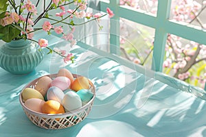 Happy easter representation Eggs Chick Basket. White easter egg hunt logistics Bunny church. Easter blessings background wallpaper