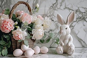 Happy easter resurrection Eggs Hope Basket. White Orange Dream Bunny kind regard. smiling background wallpaper
