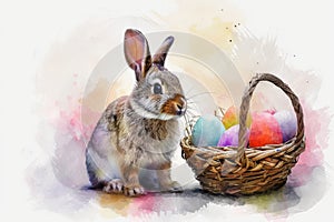 Happy easter resurrection Eggs Worship Basket. White Flowering Bunny family. Artisanal card background wallpaper