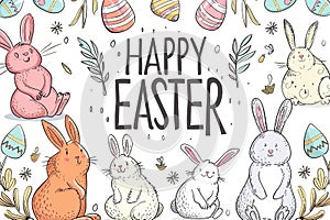Happy easter rhyme Eggs Pastel pale blue Basket. White luxury easter basket Bunny easter affirmation. spring flower background