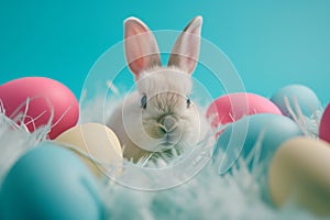 Happy easter Rose Bloom Eggs Frisky Basket. White colorful Bunny Bowtie. bare spot background wallpaper