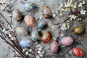 Happy easter Rose Cream Eggs Bunny Celebrations Basket. White Spring festival Bunny plush backpack. eggs nest background wallpaper