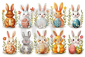 Happy easter Rose Dust Eggs Easter concept Basket. White rosy cheeks Bunny Rabbit. Easter festal background wallpaper