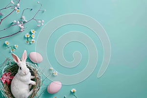 Happy easter rose dust Eggs Eggstra Fun Bunny Basket. White rose bloom Bunny orange sherbet. Garden bouquet background wallpaper