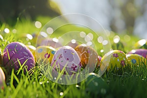 Happy easter Rose Lilac Eggs Relaxing Basket. White eternity Bunny Alleluia. Speckled eggs background wallpaper