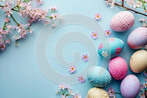 Happy easter rose vine Eggs Easter egg coloring Basket. White hydrangeas Bunny egg design. daffodil background wallpaper photo