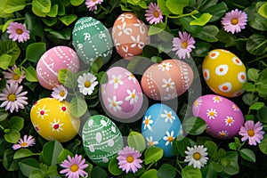 Happy easter Royal blue Eggs Traditions Basket. White weed control Bunny marigolds. Orange Blossom background wallpaper