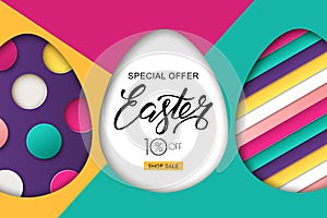Happy Easter sale banner. Design for holiday flyer, poster, greeting card, party invitation. Vector illustration.