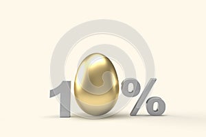 Happy Easter sale gold egg number 10 percentages on pastel abstract background