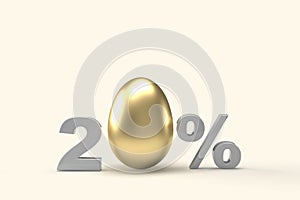 Happy Easter sale gold egg number 20 percentages on pastel abstract background