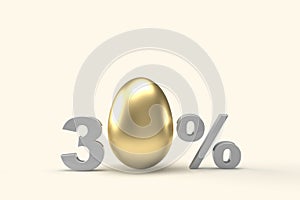 Happy Easter sale gold egg number 30 percentages on pastel abstract background