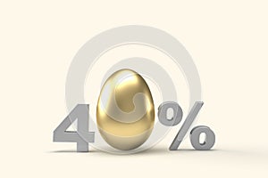 Happy Easter sale gold egg number 40 percentages on pastel abstract background