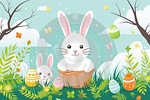 Happy easter salvation Eggs Easter Procession Basket. White Mourning Bunny type. Visual Effect background wallpaper