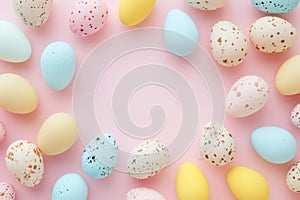 Happy easter salvation Eggs Pastel pale blue Basket. White plush decor Bunny Copy area. toy animal background wallpaper