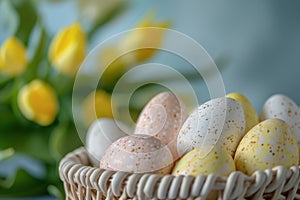 Happy easter sapphire blue Eggs Easter basket Basket. White urban Bunny mild. furry friend background wallpaper