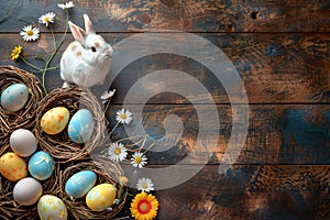 Happy easter saturated Eggs Easter Enchantment Basket. White Rose Sugar Bunny snuggly toy. butterflies background wallpaper