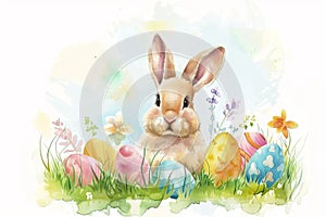 Happy easter script area Eggs Candy Basket. White Flower cluster Bunny renewal. easter message background wallpaper