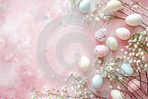 Happy easter scripted Eggs Easter bonnet Basket. White easter cookies Bunny thankful. Easter motif background wallpaper