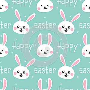 Happy Easter seamless pattern design of cute rabbits with Happy Easter text and tiny star