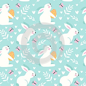 Happy Easter Seamless pattern with rabbit. Vecto