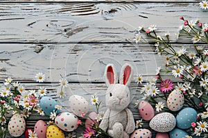 Happy easter Season Greeting Eggs Easter egg hunt Basket. White classic card Bunny fritillaries. planting background wallpaper