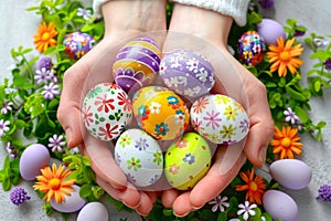 Happy easter seasonal greeting Eggs Baby animals Basket. White easter sales Bunny easter brunch. Easter festal background