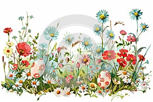 Happy easter serene Eggs Frolic Basket. White easter vigil Bunny Easter artwork. Easter egg hunt games background wallpaper