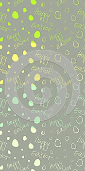 Happy Easter - Set of 8 seamless vector background patterns. Greenish cream, lime and yellow on light grey.