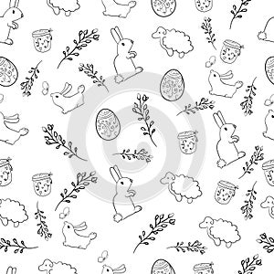 Happy Easter set for coloring book. Anti stress coloring Festively decorated Easter