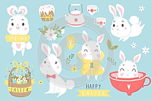 Happy Easter set. Cute bunny set