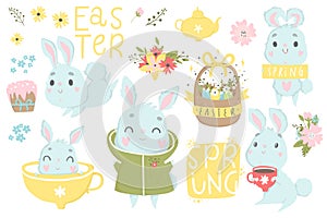 Happy Easter set. Cute bunny set