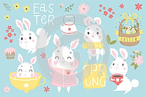 Happy Easter set. Cute bunny set