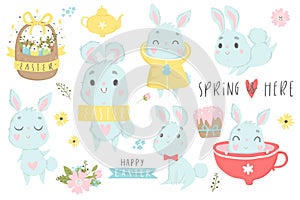 Happy Easter set. Cute bunny set