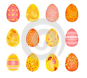 Happy Easter. Set of Easter eggs with different texture. Flat illustration. Spring holiday design. Flat vector