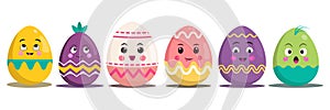 Happy Easter. Set of Easter eggs with different textures on a white background. Spring holiday. Vector Illustration