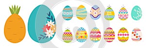 Happy Easter. Set of Easter eggs with different textures on a white background. Spring holiday. Vector Illustration